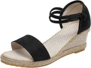 Women's Open Toe Espadrilles Summer Buckle Ankle Strap Wedge Sandals Non Slip High Heels Slingback Beach Sandals Comfortable Lightweight Breathable Bohemian Wedding Shoes Espadrilles Footwear