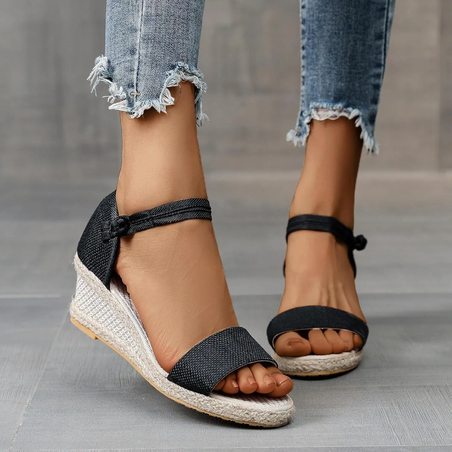 Women's Open Toe Espadrilles Summer Buckle Ankle Strap Wedge Sandals Non Slip High Heels Slingback Beach Sandals Comfortable Lightweight Breathable Bohemian Wedding Shoes Espadrilles Footwear