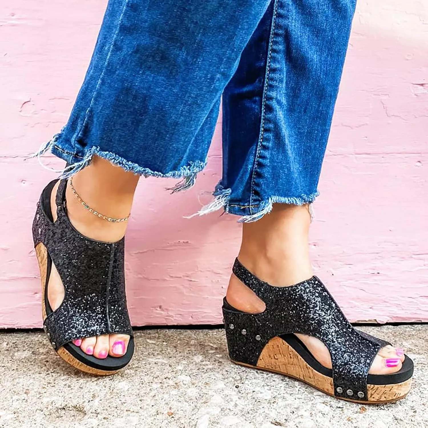 Women's Orthopedic Platform Wedge Sandals Casual Flat Open Toe Ankle Strap Espadrilles Sandals Summer Dressy Arch Support Walking Shoes Lightweight Comfort Outdoor Shoes