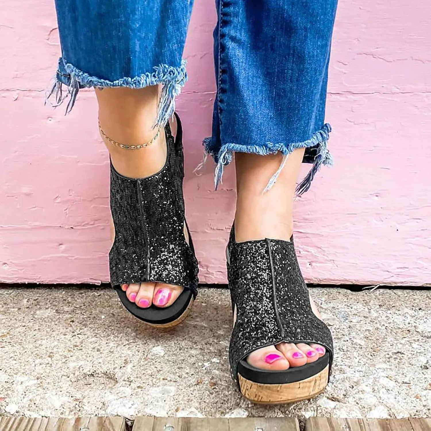 Women's Orthopedic Platform Wedge Sandals Casual Flat Open Toe Ankle Strap Espadrilles Sandals Summer Dressy Arch Support Walking Shoes Lightweight Comfort Outdoor Shoes