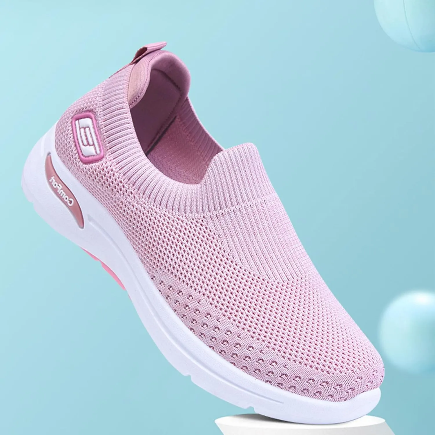 Womens Orthopedic Shoes Breathable Lightweight with Arch Support Sneakers Soft Knitted Slip-On Running Jogging Shoe Casual Comfortable Slip Ins Workout Tennis Shoes Mesh Trainers