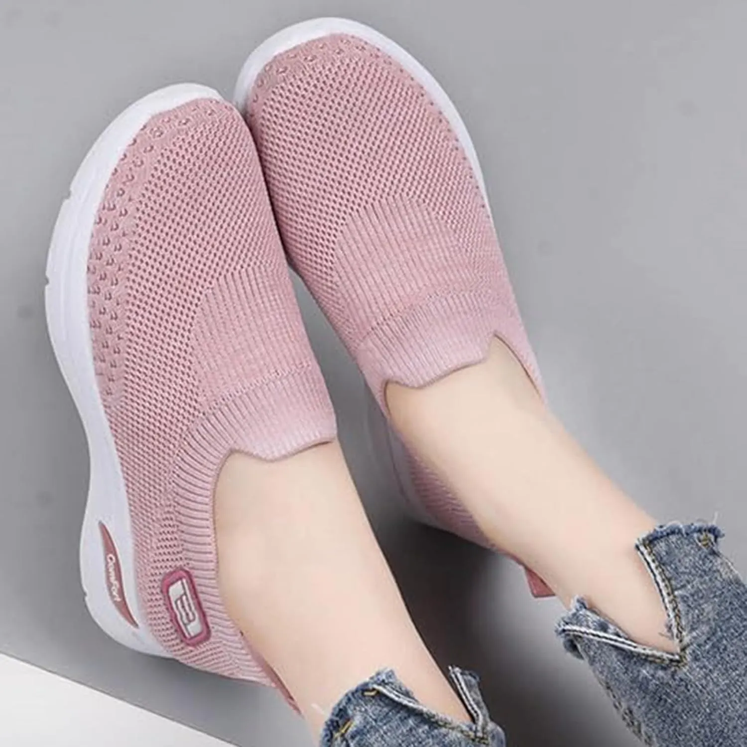 Womens Orthopedic Shoes Breathable Lightweight with Arch Support Sneakers Soft Knitted Slip-On Running Jogging Shoe Casual Comfortable Slip Ins Workout Tennis Shoes Mesh Trainers