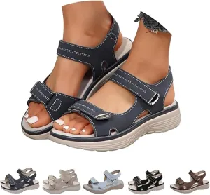 Women's Orthopedic Sport Sandals Shoes with Soft Cushion Foam, Summer Comfortable Walking Arch Support Shoes with Adjustable Strap Solid Color Open Toe Comfy Shoe