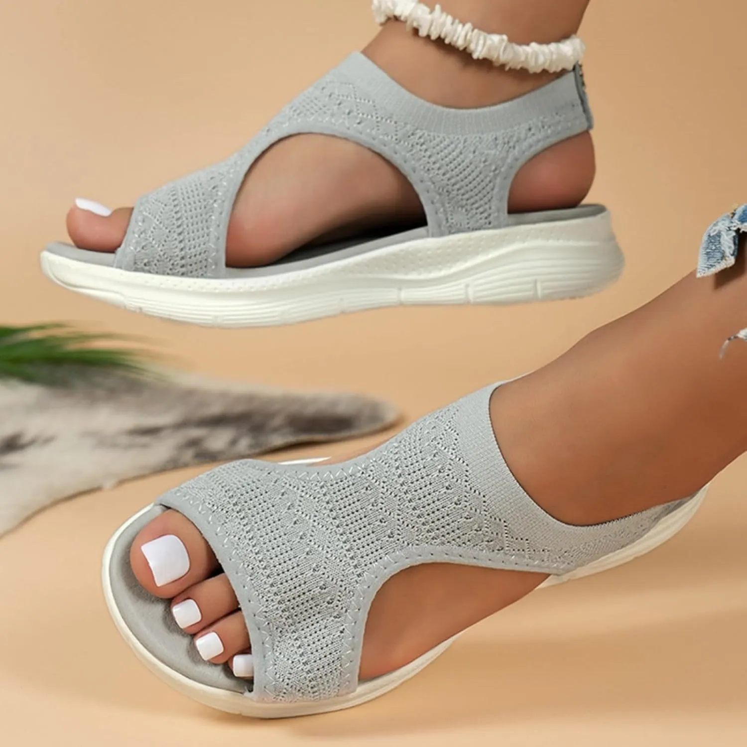 Women's Orthopedic Walking Sandals Dressy Woven Mat Sandals for Women Breathable Comfortable Shoes Arch Support Wide Fit Sport Sandals Athletic Hiking Outdoor Soft Sole Sandals