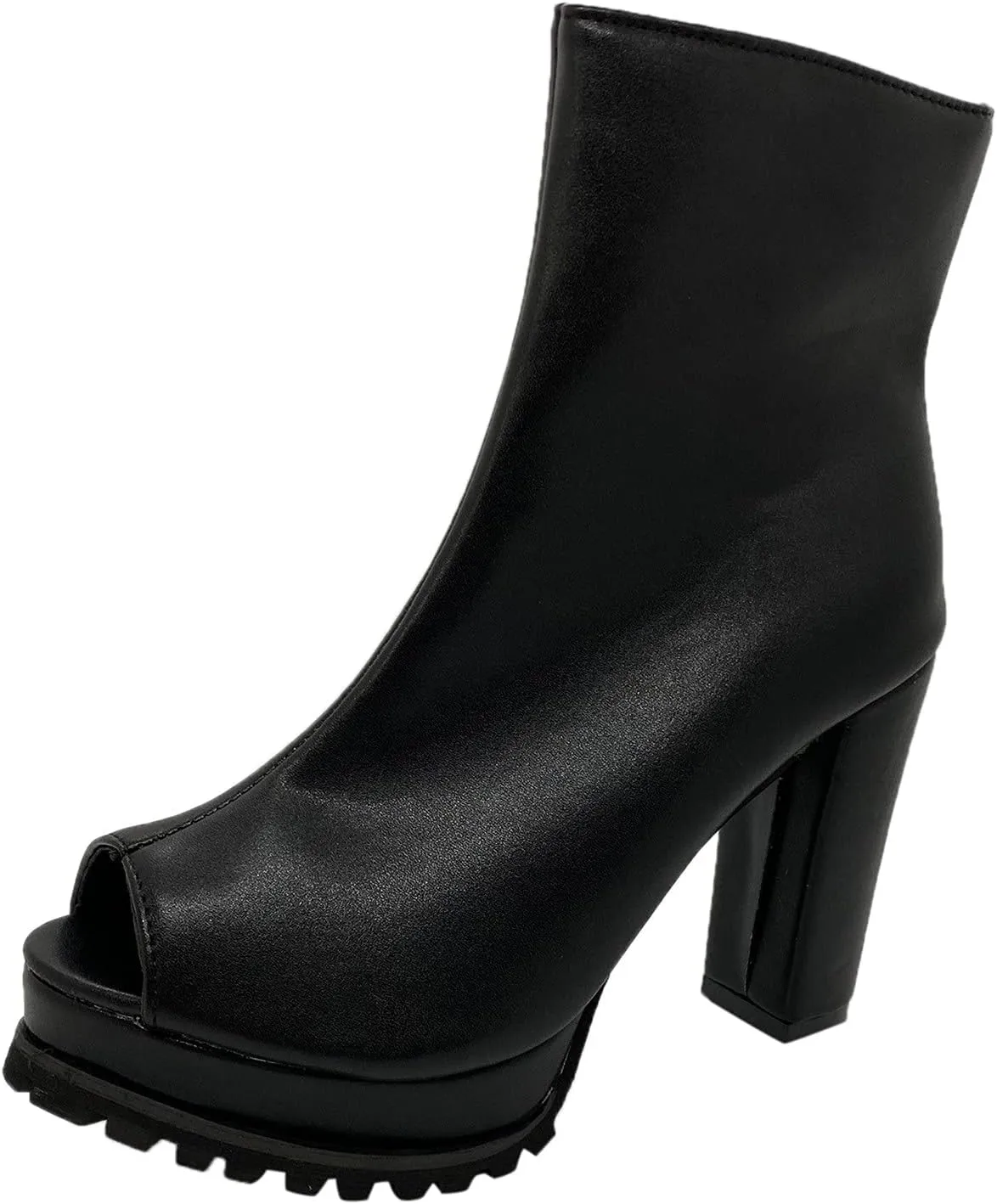 Women's Platform Open Toe Ankle Booties Chunky High Heel Booties Zipper Leather Short boots