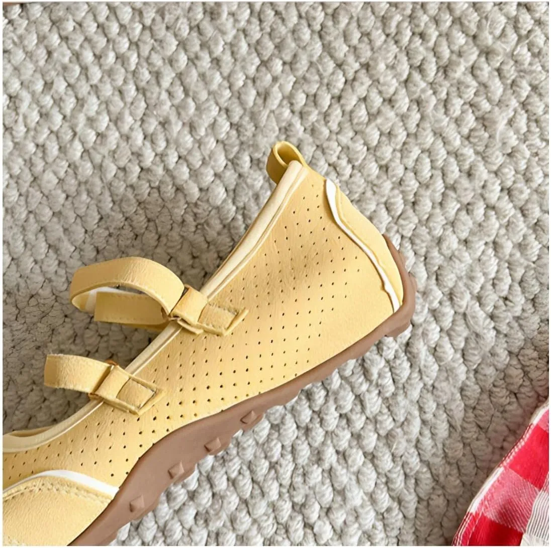 Women's Retro Ballet Flat Sneakers - Adjustable Strap Comfortable Shoes, Lightweight Breathable Skate-Inspired Sneakers for Casual Wear Vintage Fashion Sneakers