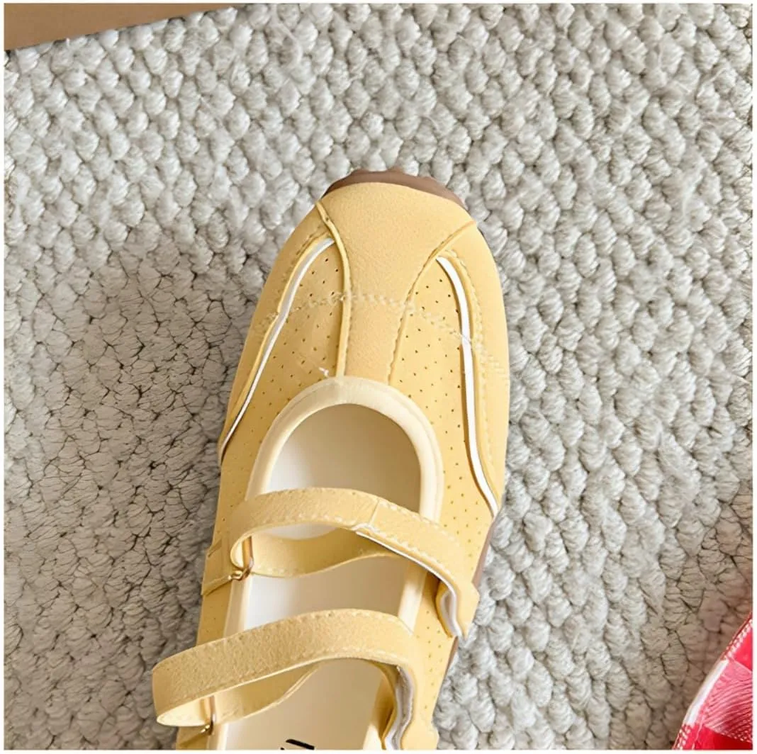 Women's Retro Ballet Flat Sneakers - Adjustable Strap Comfortable Shoes, Lightweight Breathable Skate-Inspired Sneakers for Casual Wear Vintage Fashion Sneakers
