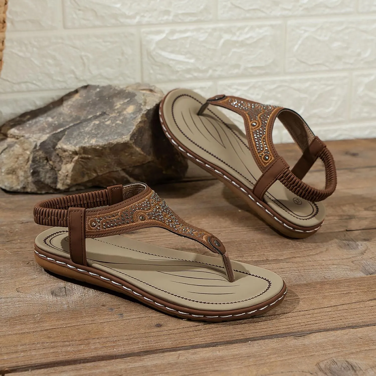 Womens Sandals Arch Support Slingback Sandals Summer Beach Shoes Ankle Strap Thong Elastic Flat Sandals for Women