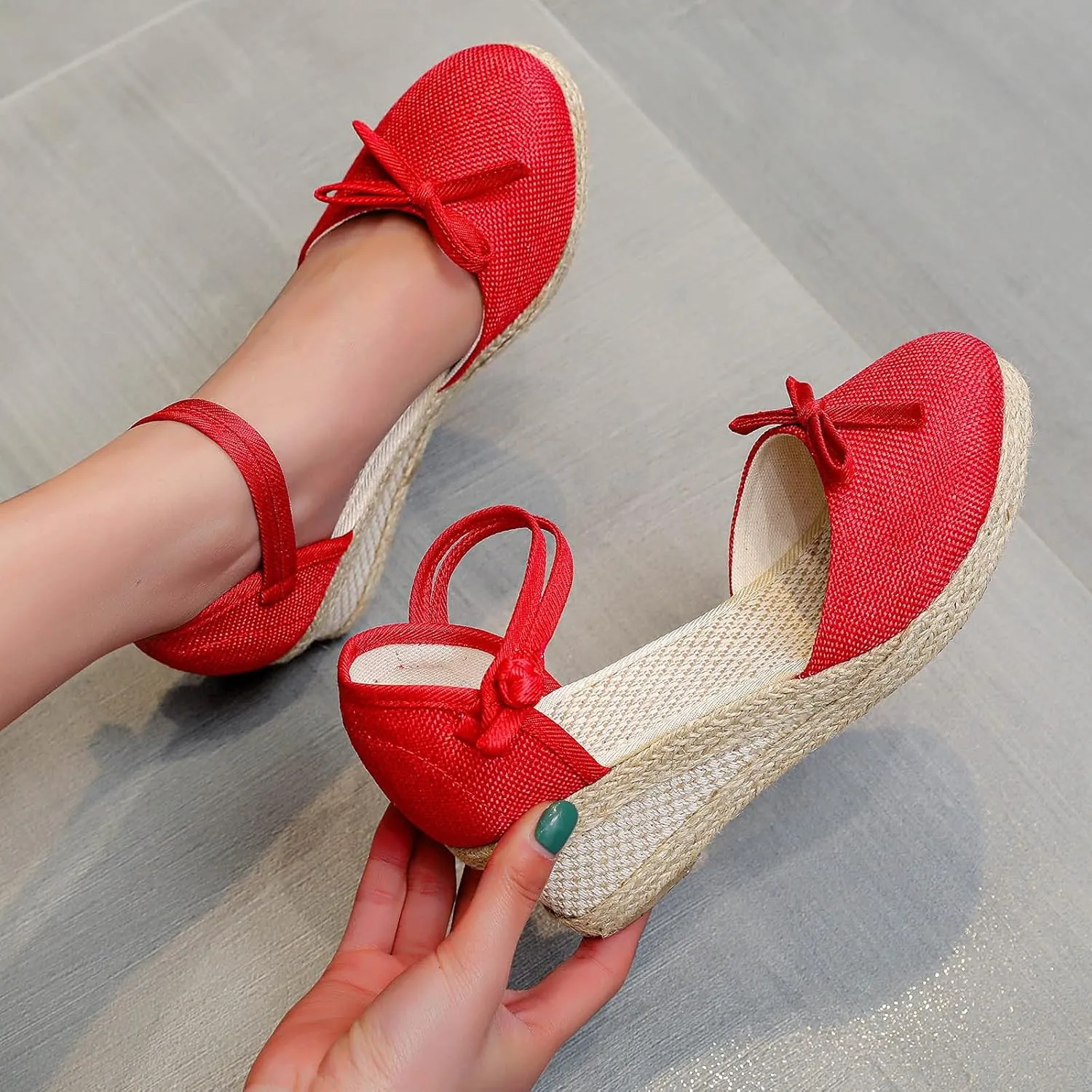 Women's Sandals High Heel Platform Bohemian Elastic Ankle Strap Closed Toe Summer Wedding Party Dress Shoes