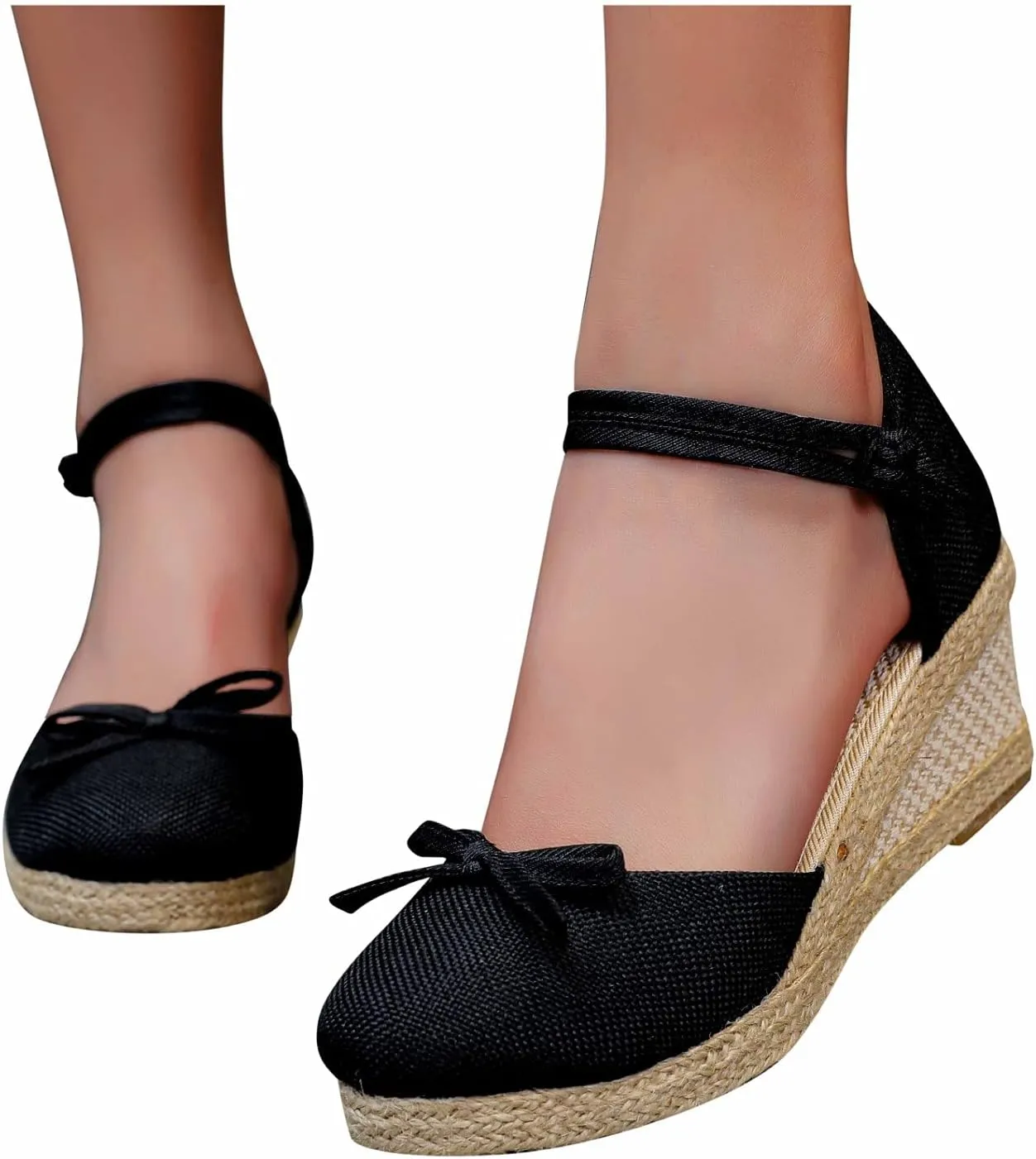 Women's Sandals High Heel Platform Bohemian Elastic Ankle Strap Closed Toe Summer Wedding Party Dress Shoes
