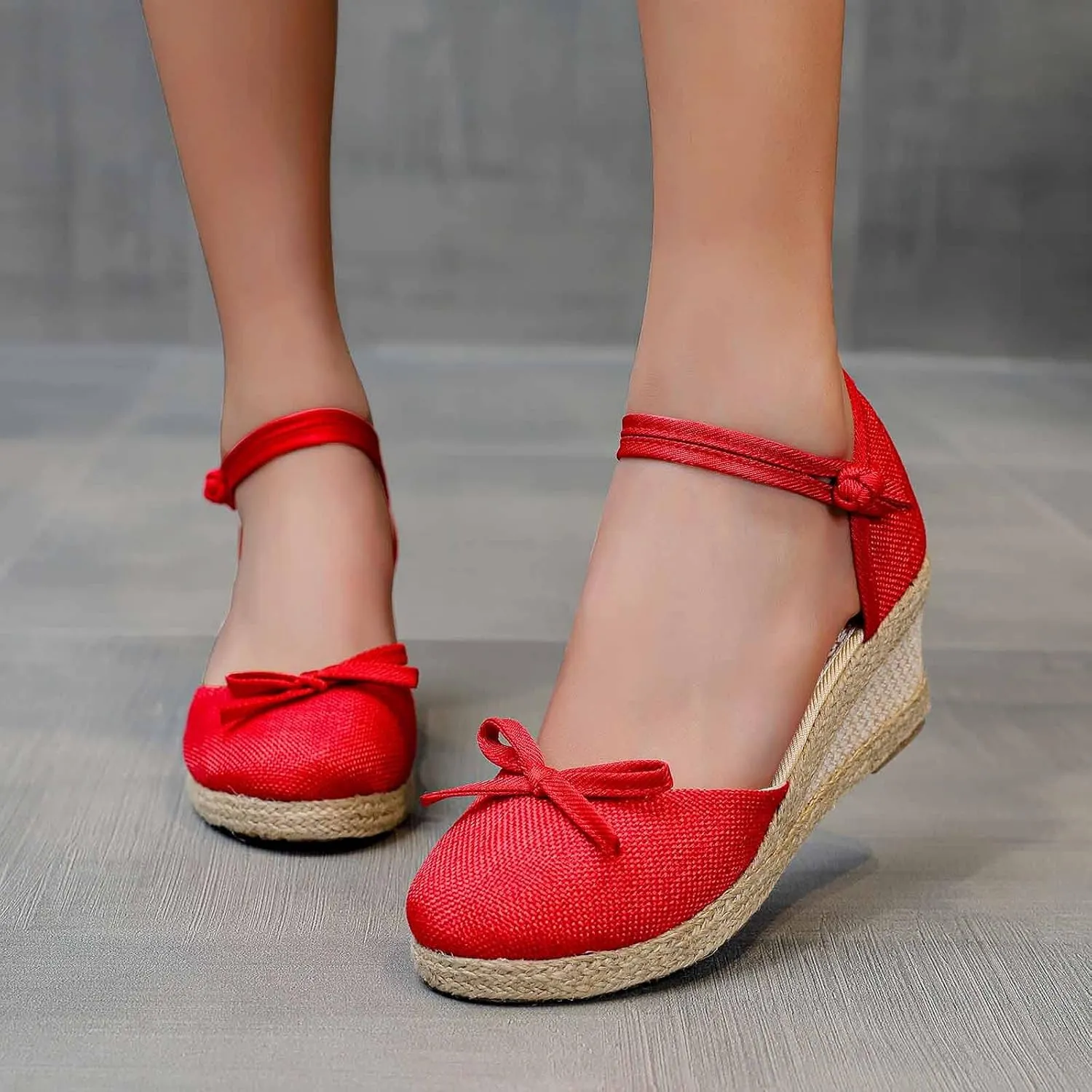 Women's Sandals High Heel Platform Bohemian Elastic Ankle Strap Closed Toe Summer Wedding Party Dress Shoes