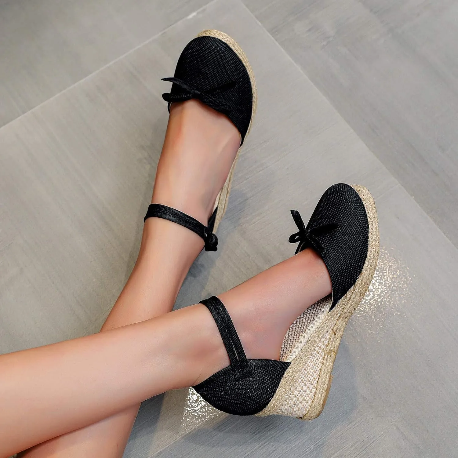 Women's Sandals High Heel Platform Bohemian Elastic Ankle Strap Closed Toe Summer Wedding Party Dress Shoes