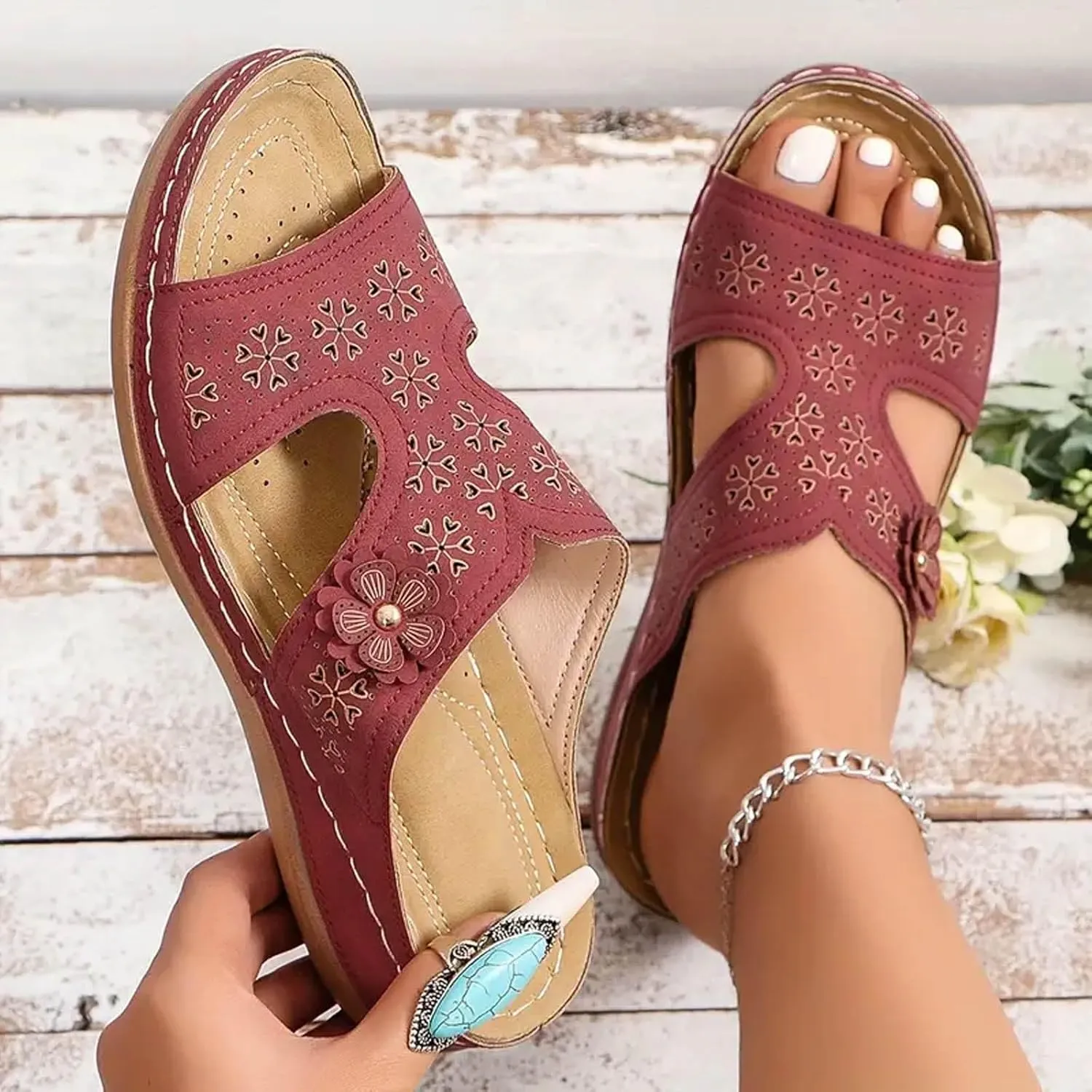 Women's Sandals Open Toe Flatform Wedge Casual Sandal Orthopedic Sandals Women's Ankle Strap Low Wedge Sandals