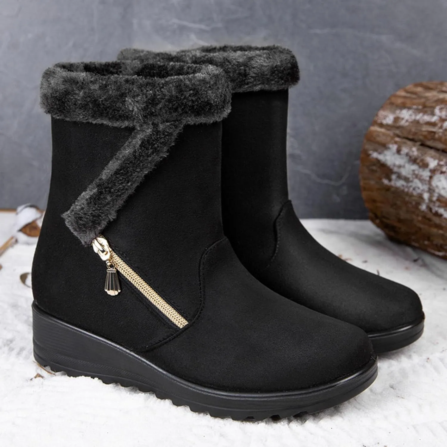 Womens Snow BootsWinter Boots for Women Fashion Women Winter Flock Wedges Warm Snow Comfortable Thick Bottom Shoes