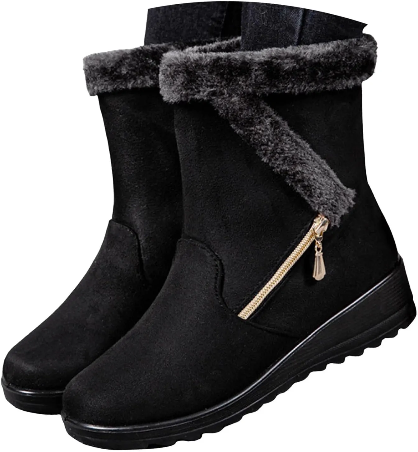 Womens Snow BootsWinter Boots for Women Fashion Women Winter Flock Wedges Warm Snow Comfortable Thick Bottom Shoes