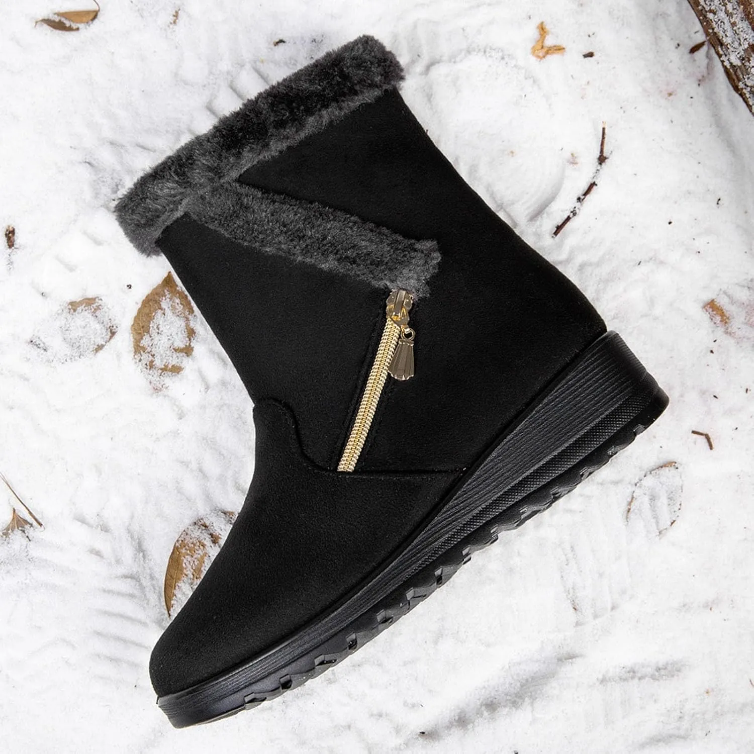 Womens Snow BootsWinter Boots for Women Fashion Women Winter Flock Wedges Warm Snow Comfortable Thick Bottom Shoes