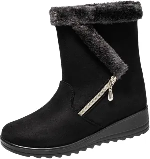 Womens Snow BootsWinter Boots for Women Fashion Women Winter Flock Wedges Warm Snow Comfortable Thick Bottom Shoes