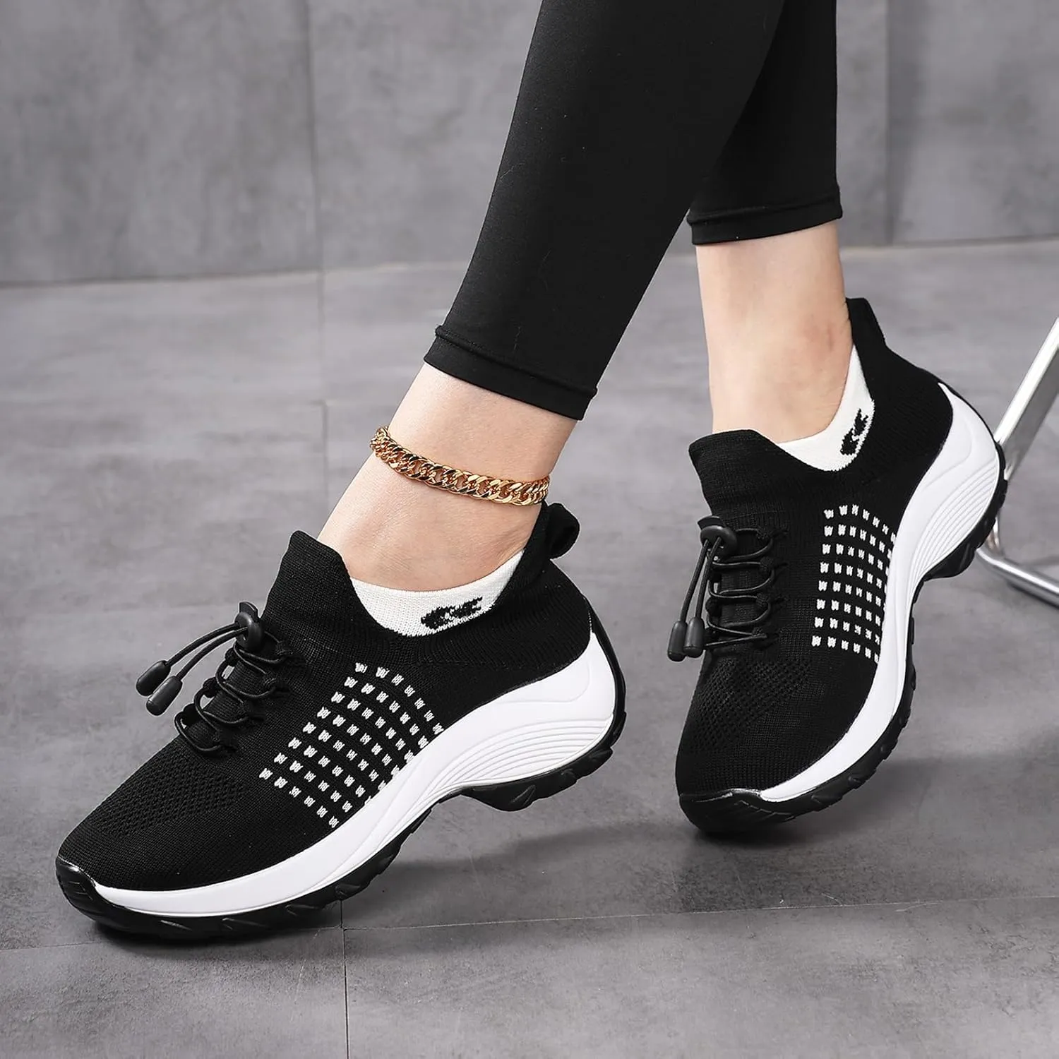 Womens Walking Shoes with Arch Support Slip on Sock Sneakers Mesh Upper Walking Shoes Comfortable Casual Ladies Athletic Shoe Thick Bottom Shoe