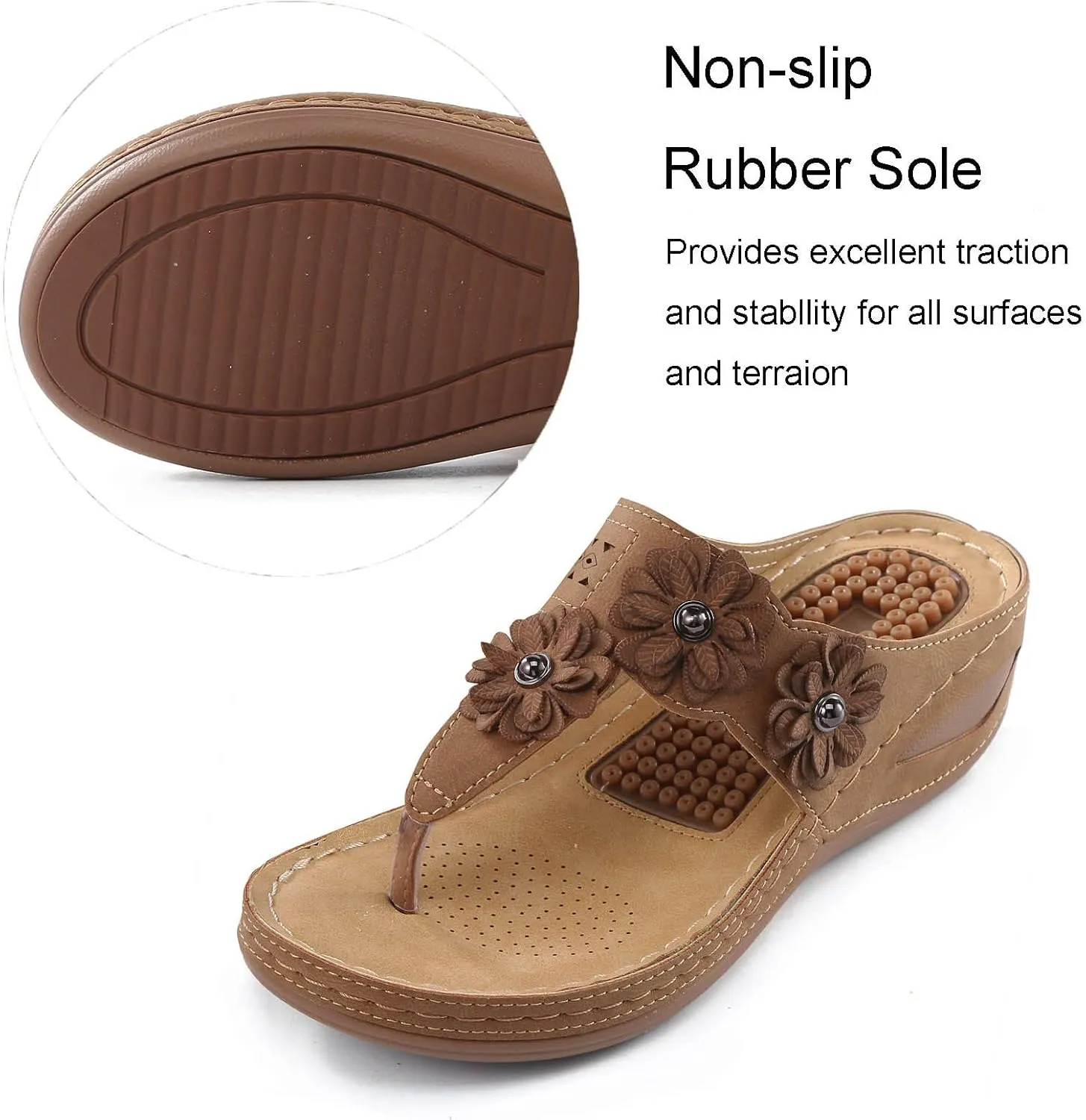 Womens Wedge Flip Flops Sandals With Arch Support Summer Comfortable Platform Bohemia Flat Shoes Massage Womens Sandals