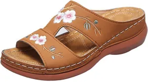 Women's Wedge Sandals Hollow Floral Embroidery With Arch Support Comfortable Orthopedic Sandal Size Plus Size Slippers