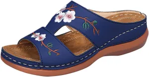 Women's Wedge Sandals Hollow Floral Embroidery With Arch Support Comfortable Orthopedic Sandal Size Plus Size Slippers