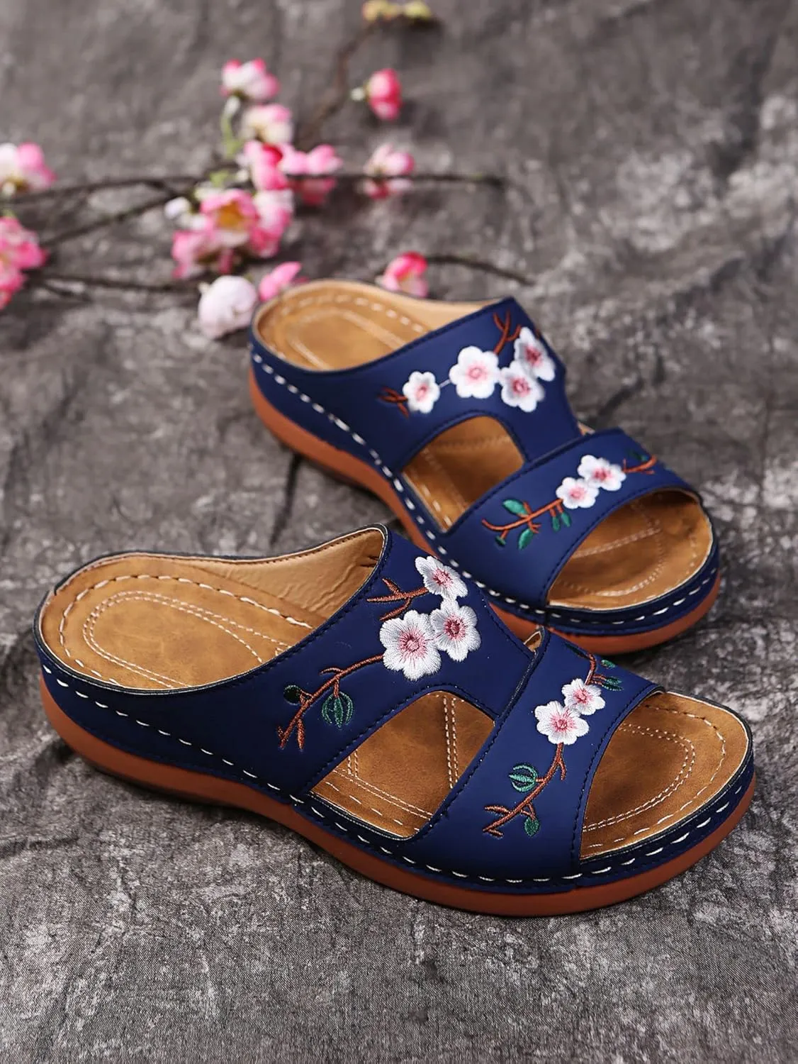 Women's Wedge Sandals Hollow Floral Embroidery With Arch Support Comfortable Orthopedic Sandal Size Plus Size Slippers
