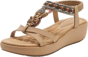 Women's Wedge Sandals Orthopedic Bohemian Platform Sandals Jeweled Beaded Sandals Ankle Strap Dressy 2025 Summer Beach Shoes