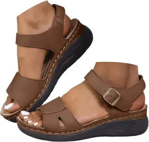 ZSpzx Women Wedge Sandals 2025,Daily Wear Soft Sole Arch Support Plantar Fasciitis Platform Orthopedic Slide Indoor/Outdoor Non-Slip Slip-On Walking Footwear Summer Slippers Peep Toe Adjustable Buckle