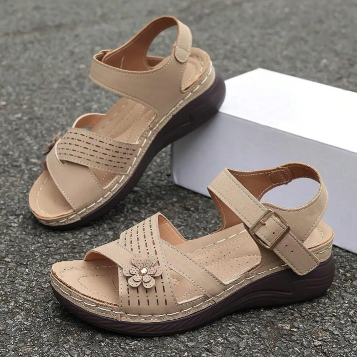 ZSpzx Women Wedge Sandals 2025,Fashion Breathable Comfortable Cute Flower Walking Footwear Arch Support Plantar Fasciitis Platform Orthopedic Slippers Summer Adjustable Buckle Slides Daily Wear