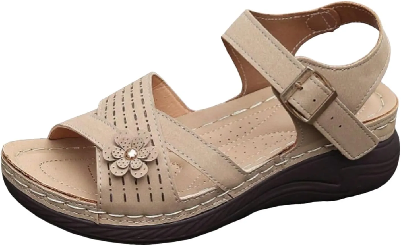 ZSpzx Women Wedge Sandals 2025,Fashion Breathable Comfortable Cute Flower Walking Footwear Arch Support Plantar Fasciitis Platform Orthopedic Slippers Summer Adjustable Buckle Slides Daily Wear