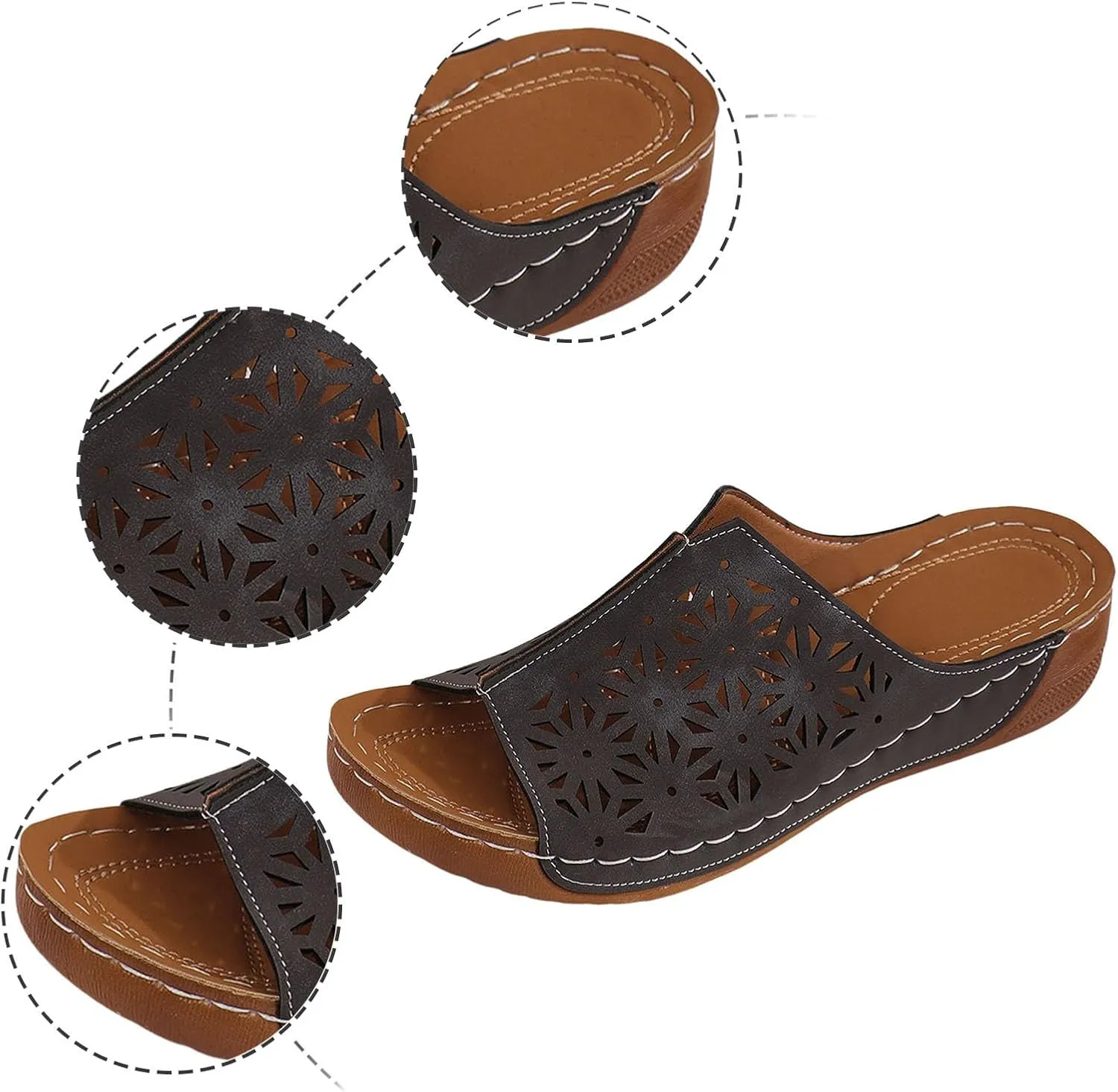 ZSpzx Women Wedge Sandals 2025,Fashion Cut-Out Arch Support Orthopedic Slides Breathable Comfortable Ladies Dress Casual Shoe Plantar Fasciitis Slippers Soft Cushion Daily Wear Beach Vacation Shoes