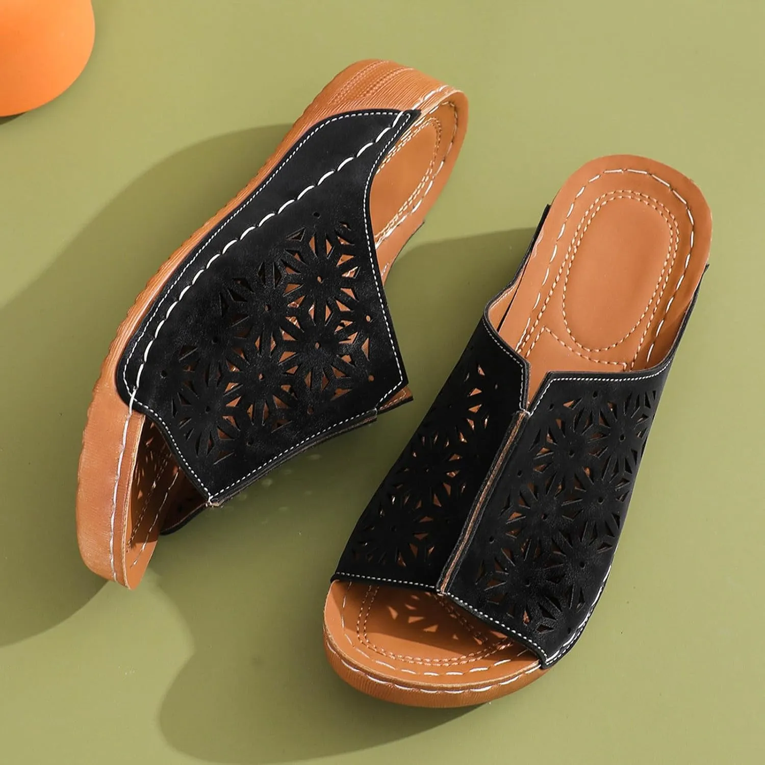 ZSpzx Women Wedge Sandals 2025,Fashion Cut-Out Arch Support Orthopedic Slides Breathable Comfortable Ladies Dress Casual Shoe Plantar Fasciitis Slippers Soft Cushion Daily Wear Beach Vacation Shoes