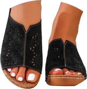 ZSpzx Women Wedge Sandals 2025,Fashion Cut-Out Arch Support Orthopedic Slides Breathable Comfortable Ladies Dress Casual Shoe Plantar Fasciitis Slippers Soft Cushion Daily Wear Beach Vacation Shoes