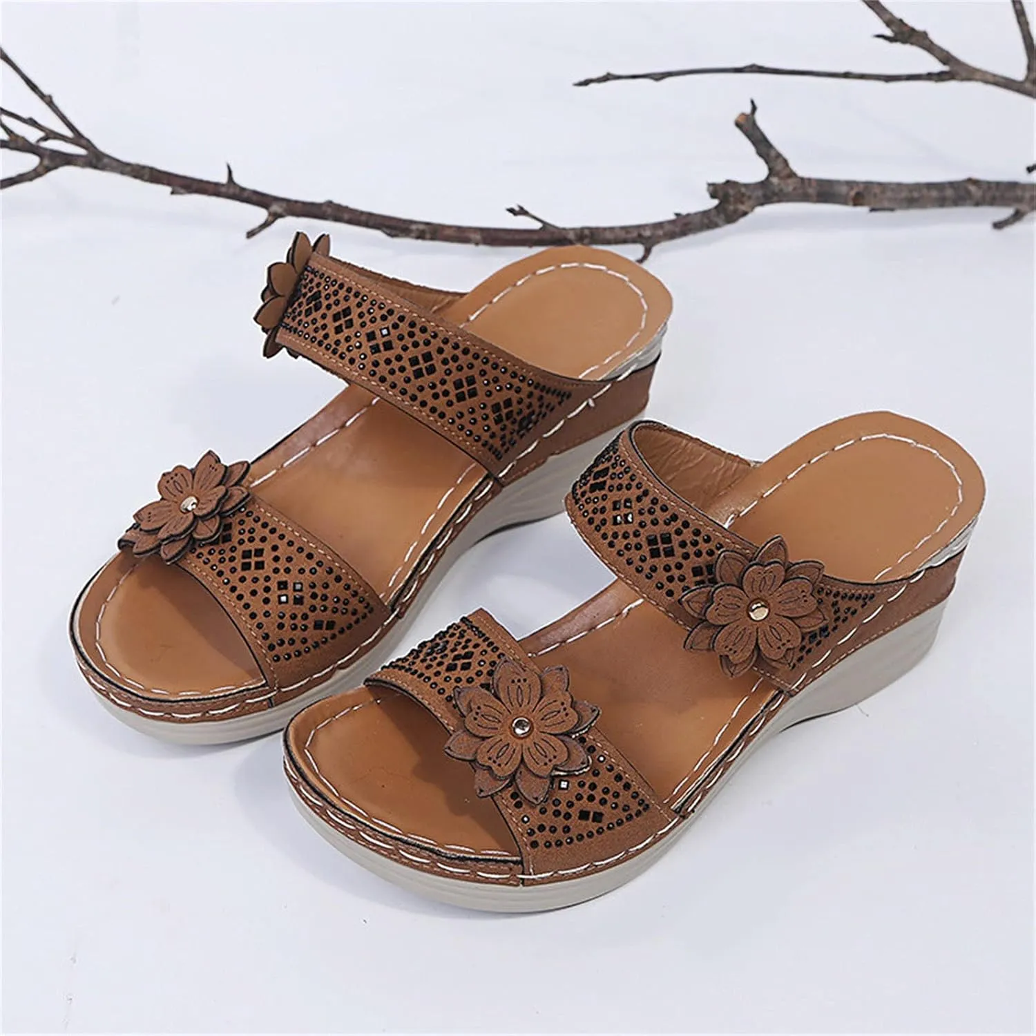 ZSpzx Women Wedge Sandals 2025,Fashion Flower Beach Vacation Casual Shoe Indoor/Outdoor Breathable Non-Slip Walking Footwear Comfortable Arch Support Orthopedic Slip-On Slides Daily Wear Summer