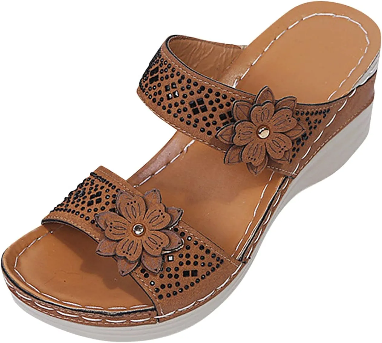ZSpzx Women Wedge Sandals 2025,Fashion Flower Beach Vacation Casual Shoe Indoor/Outdoor Breathable Non-Slip Walking Footwear Comfortable Arch Support Orthopedic Slip-On Slides Daily Wear Summer
