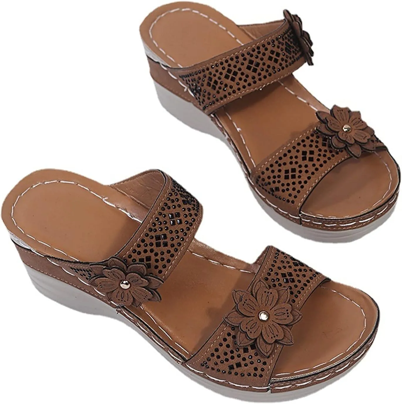 ZSpzx Women Wedge Sandals 2025,Fashion Flower Beach Vacation Casual Shoe Indoor/Outdoor Breathable Non-Slip Walking Footwear Comfortable Arch Support Orthopedic Slip-On Slides Daily Wear Summer