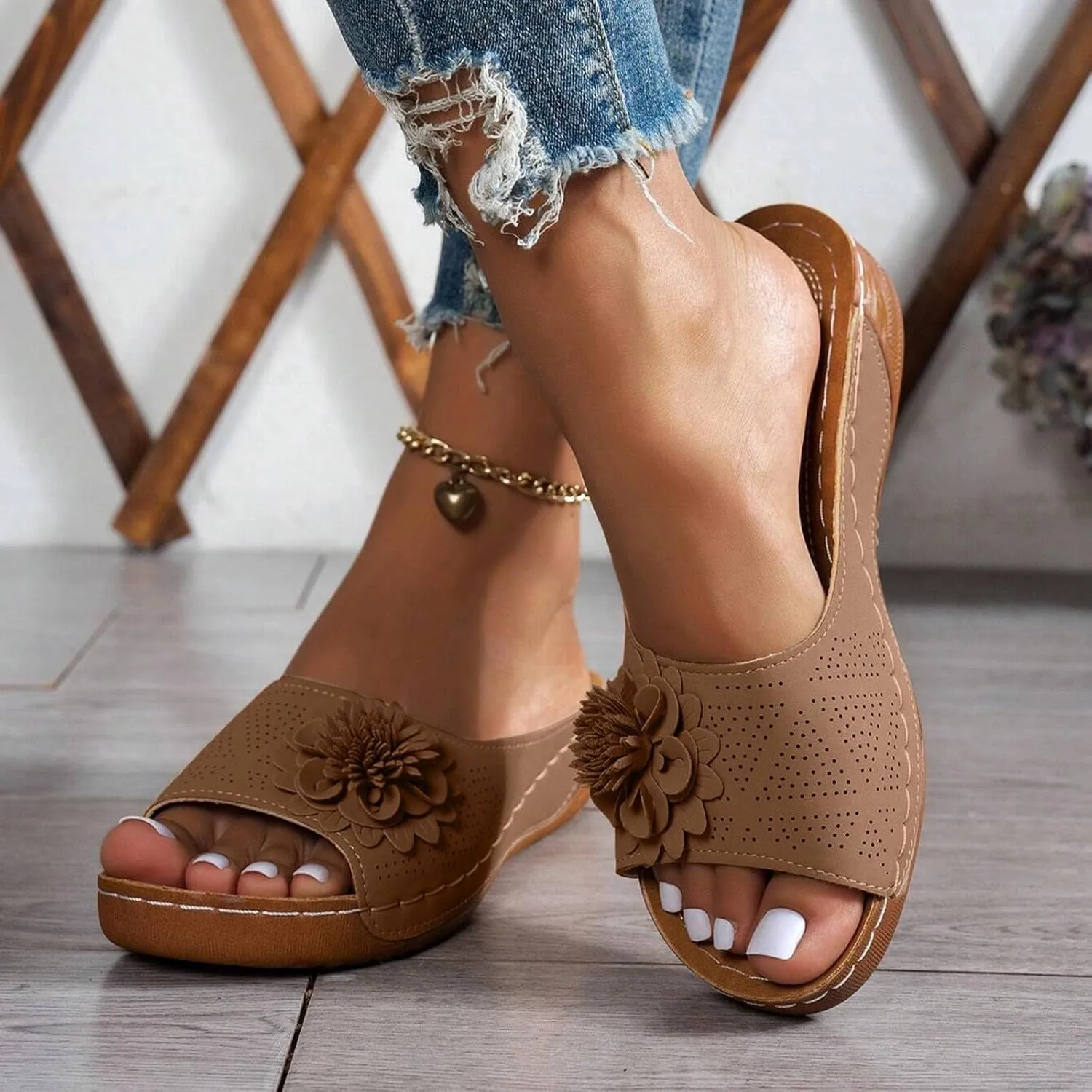 ZSpzx Women Wedge Sandals 2025,Fashion Flower Orthopedic Slippers Height Increase Casual Shoe Daily Wear Platform Walking Footwear Arch Support Plantar Fasciitis Slides Comfortable Breathable Summer