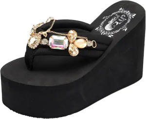 ZSpzx Women Wedge Sandals 2025,Fashion Summer Rhinestone Slippers Lightweight Beach Vacation Casual Shoe Indoor/Outdoor Slip-On Clip Toe Flip Flops Breathable Comfortable Non-Slip Walking Footwear