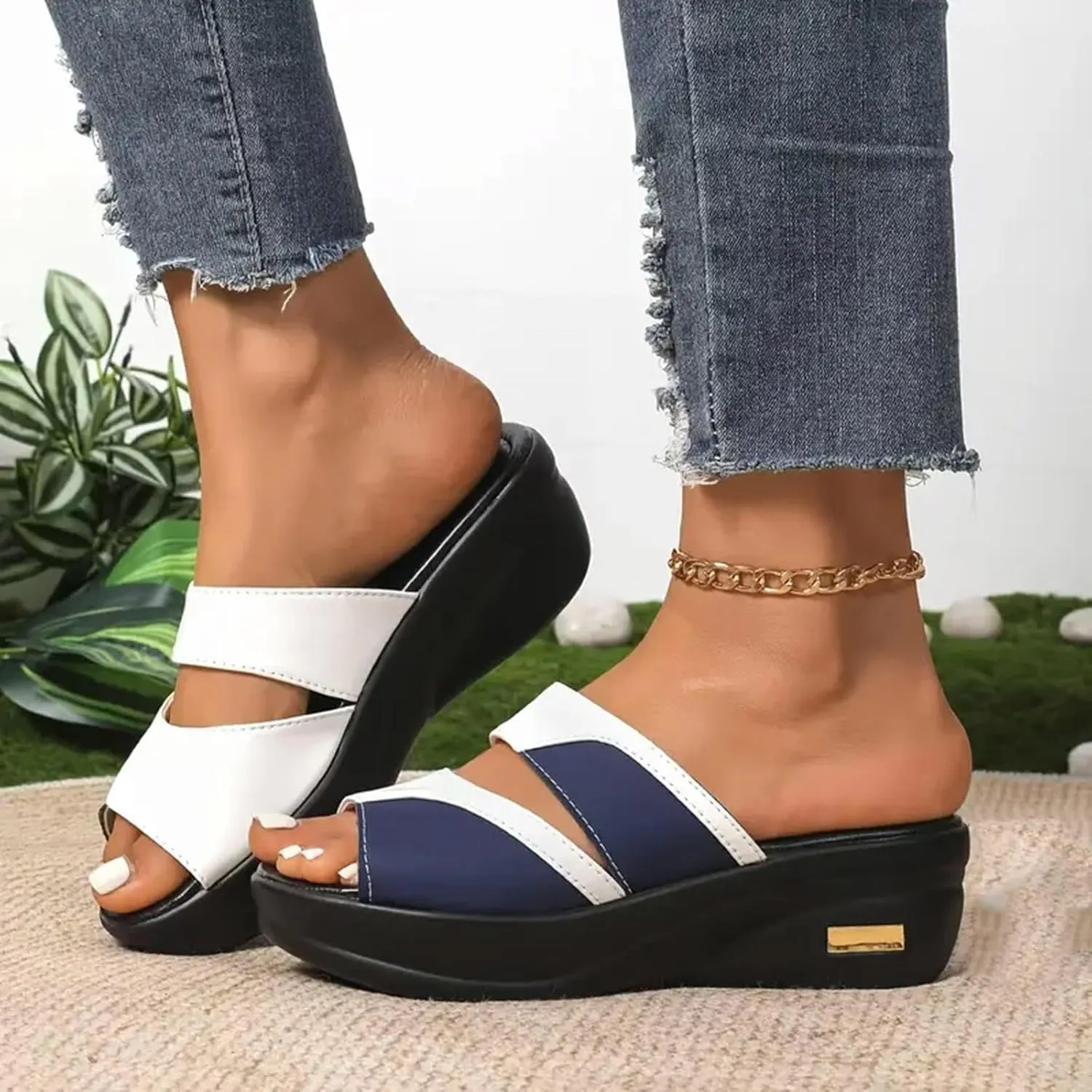 ZSpzx Women Wedge Sandals 2025,Non-Slip Slip-On Arch Support Orthopedic Slippers Indoor/Outdoor Peep Toe Slides Plantar Fasciitis Daily Wear Summer Comfortable Breathable Ladies Dress Walking Footwear