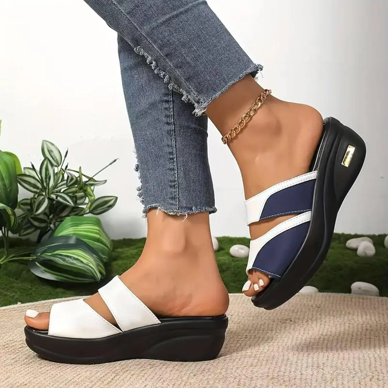 ZSpzx Women Wedge Sandals 2025,Non-Slip Slip-On Arch Support Orthopedic Slippers Indoor/Outdoor Peep Toe Slides Plantar Fasciitis Daily Wear Summer Comfortable Breathable Ladies Dress Walking Footwear