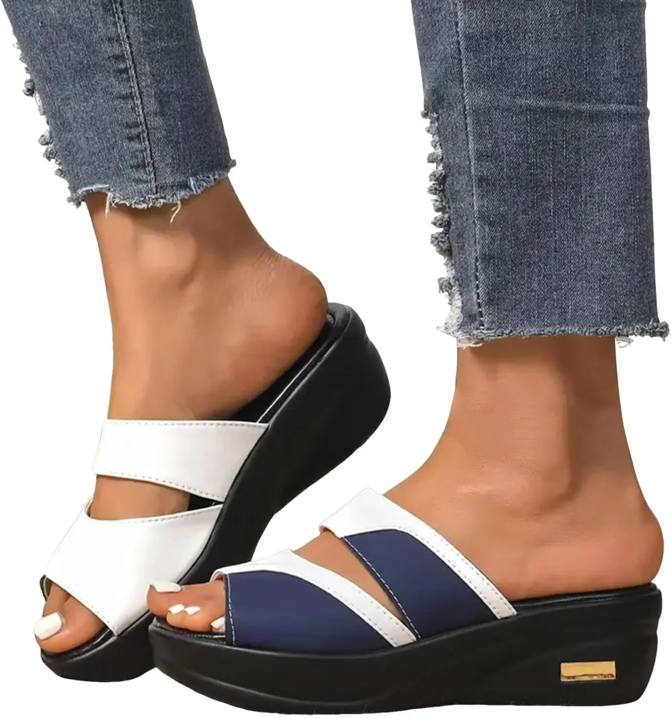 ZSpzx Women Wedge Sandals 2025,Non-Slip Slip-On Arch Support Orthopedic Slippers Indoor/Outdoor Peep Toe Slides Plantar Fasciitis Daily Wear Summer Comfortable Breathable Ladies Dress Walking Footwear