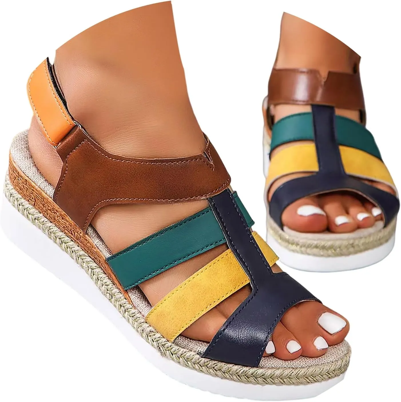 ZSpzx Women Wedge Sandals 2025,Roman Retro Casual Shoe Hook Loop Strap Breathable Comfortable Walking Footwear Arch Support Plantar Fasciitis Espadrilles Platform Slippers Summer Fashion
