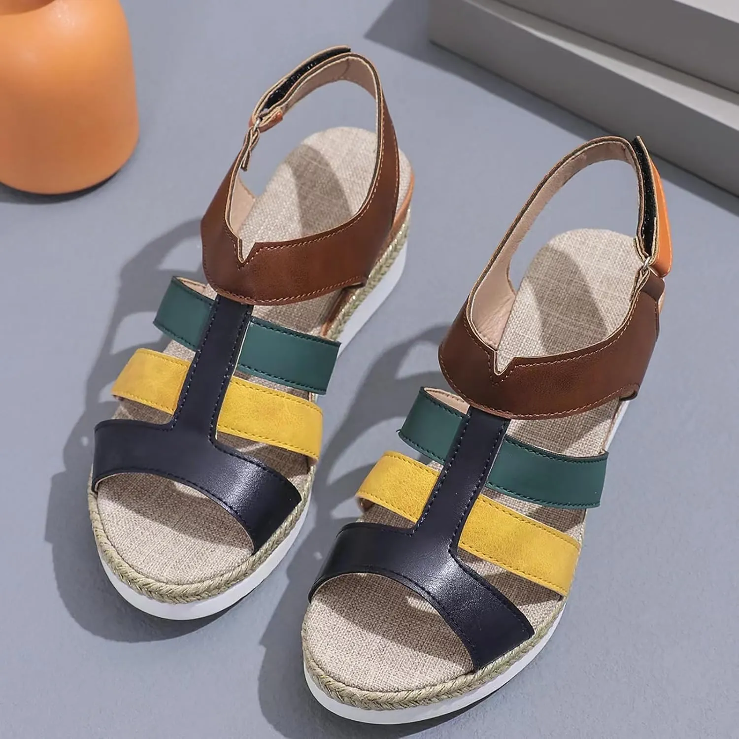 ZSpzx Women Wedge Sandals 2025,Roman Retro Casual Shoe Hook Loop Strap Breathable Comfortable Walking Footwear Arch Support Plantar Fasciitis Espadrilles Platform Slippers Summer Fashion