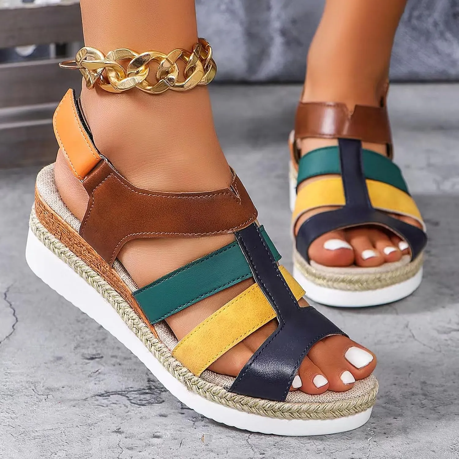 ZSpzx Women Wedge Sandals 2025,Roman Retro Casual Shoe Hook Loop Strap Breathable Comfortable Walking Footwear Arch Support Plantar Fasciitis Espadrilles Platform Slippers Summer Fashion