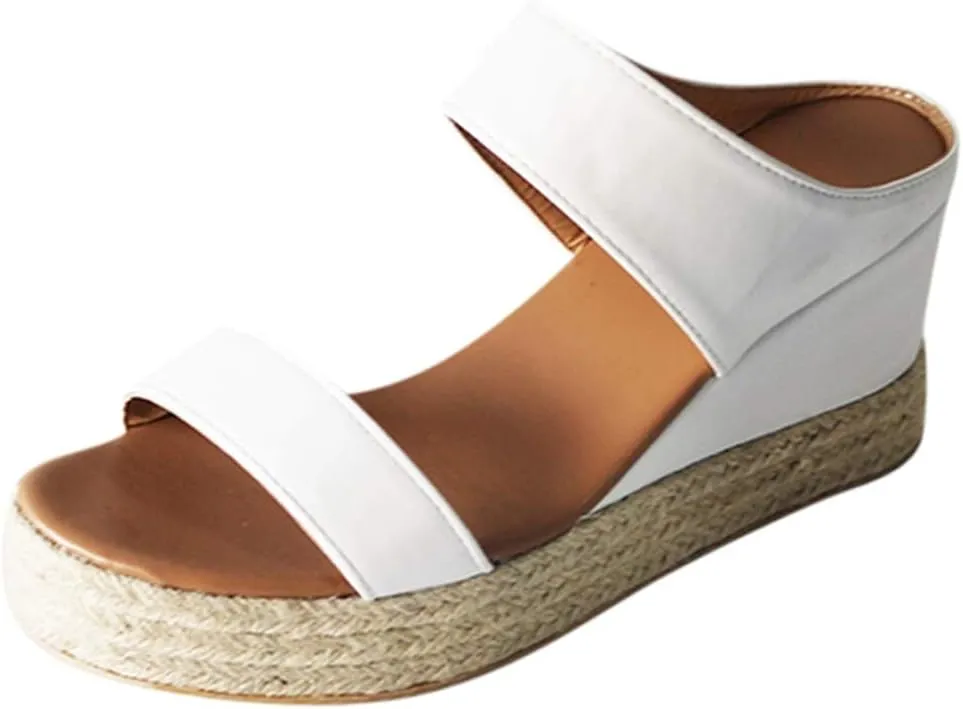 ZSpzx Women Wedge Sandals 2025,Summer Beach Vacation Slippers Height Increase Indoor/Outdoor Breathable Espadrilles Platform Walking Footwear Comfortable Ladies Dress Daily Wear Slip-On Casual Shoe