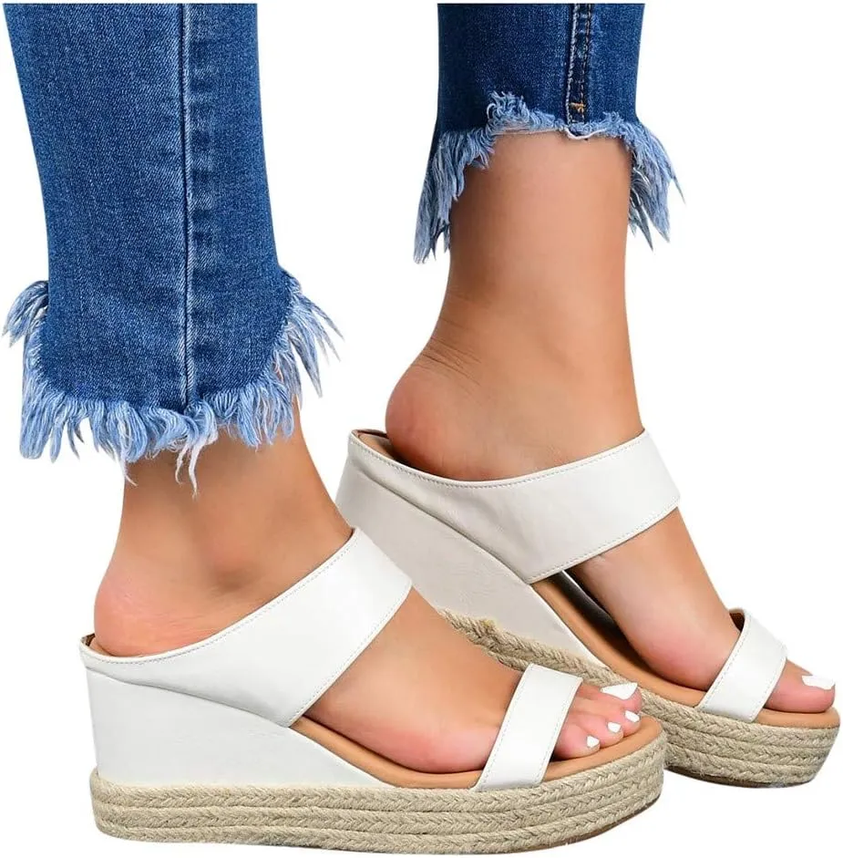 ZSpzx Women Wedge Sandals 2025,Summer Beach Vacation Slippers Height Increase Indoor/Outdoor Breathable Espadrilles Platform Walking Footwear Comfortable Ladies Dress Daily Wear Slip-On Casual Shoe