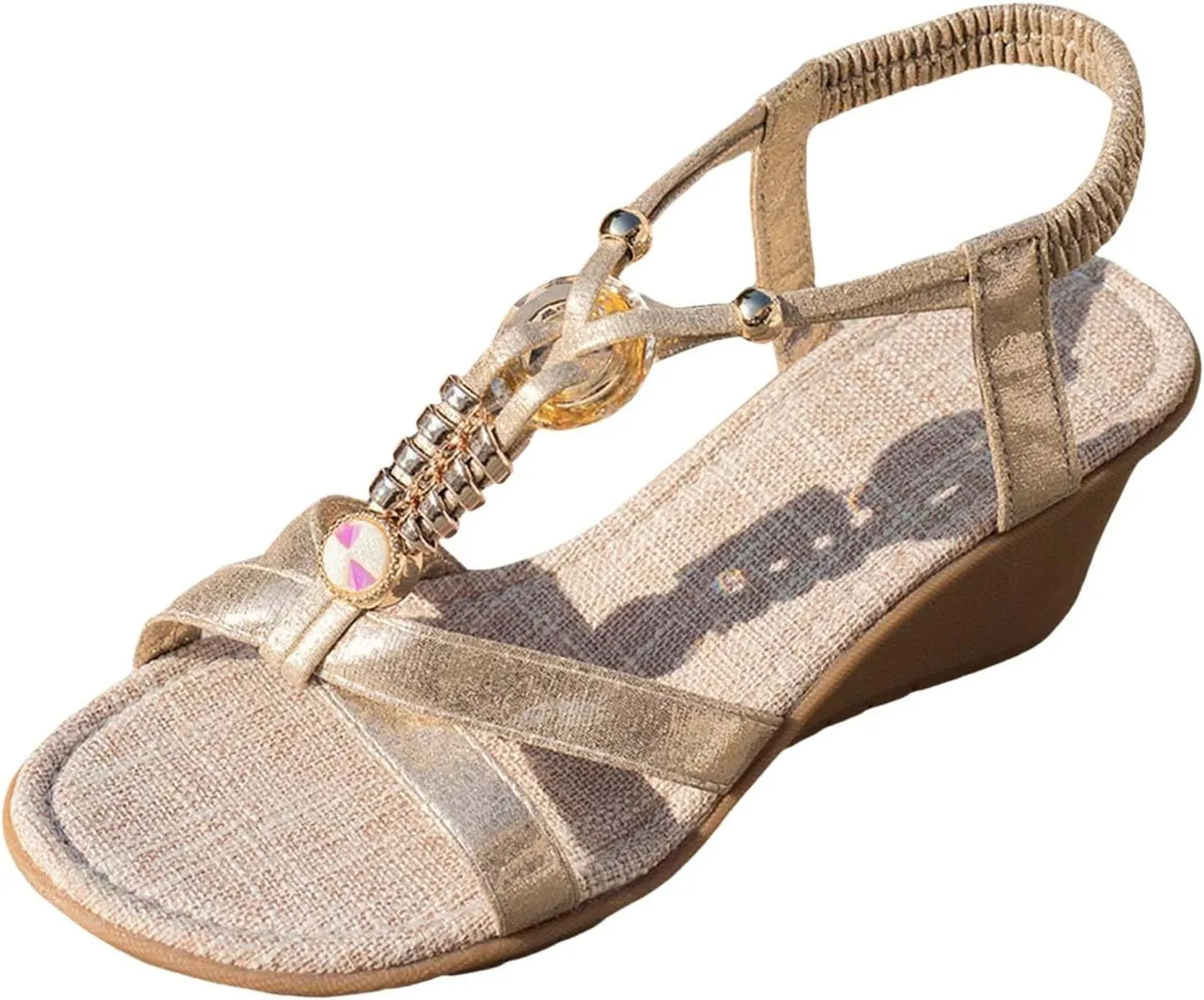 ZSpzx Women Wedge Sandals,Fashion Retro Roman Boho Non-Slip Walking Footwear Elastic Ankle Strap Summer Beach Vacation Slippers Breathable Comfortable Ladies Dress Casual Shoe Daily Wear