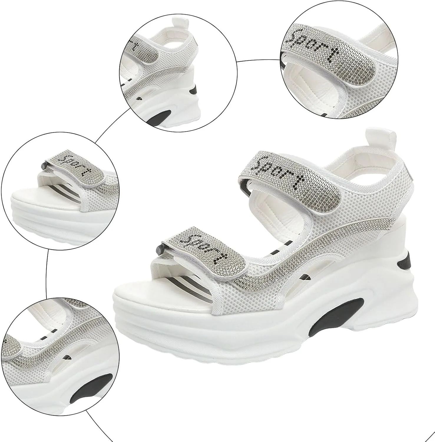 ZSpzx Women's Wedge Heel Sandals Summer Indoor/Outdoor Sport Sneakers Beach Vacation Slippers Hook Loop Strap Comfortable Breathable Ladies Dress Slip-On Walking Footwear Daily Wear Soft Cushion