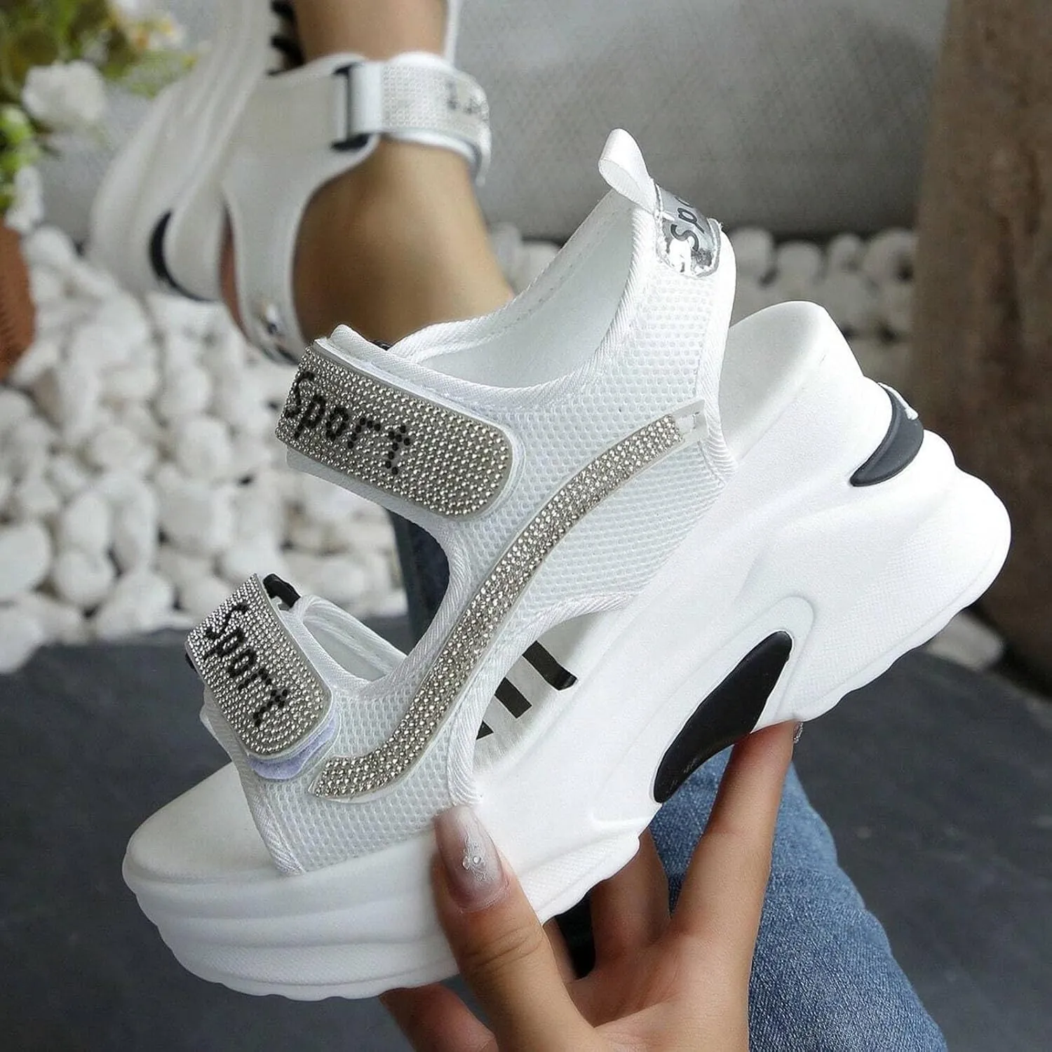 ZSpzx Women's Wedge Heel Sandals Summer Indoor/Outdoor Sport Sneakers Beach Vacation Slippers Hook Loop Strap Comfortable Breathable Ladies Dress Slip-On Walking Footwear Daily Wear Soft Cushion